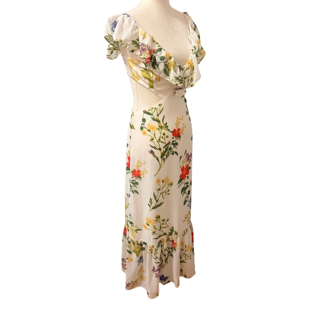 Dynamite Floral Cut-Out Maxi Dress Size XS White Botanical Ruffle Summer Boho - Picture 4 of 10